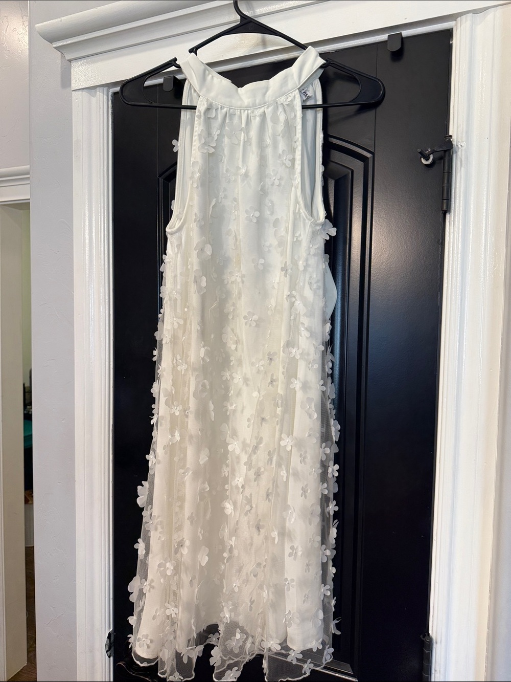Girls' White Floral Appliqué Halter Dress